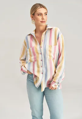 Elegancka koszula damska w kolorowe paski M1024 rozmiar L/XL