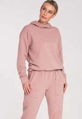 Bluza damska z kapturem - różowa bluza damska M1034 rozmiar L
