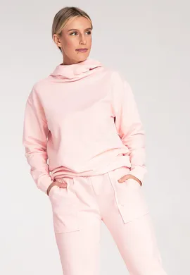 Bluza damska z kapturem - jasnoróżowa bluza damska M1034 rozmiar L