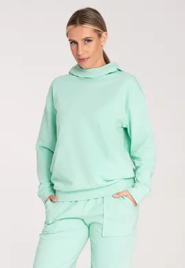 Bluza damska z kapturem - miętowa bluza damska M1034 rozmiar L