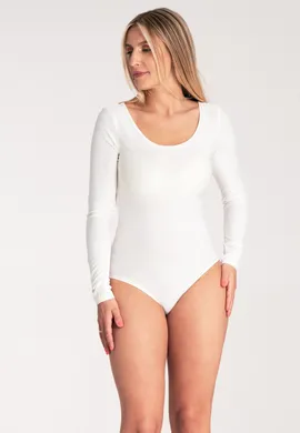 Eleganckie body damskie - body ecru na długi rękaw M1037 rozmiar L