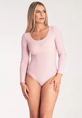Eleganckie body damskie - różowe body na długi rękaw M1037 rozmiar L