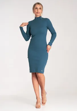 Elegancka sukienka bawełniana - sukienka z golfem - M1042 niebieska rozmiar L