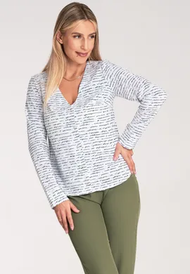 Elegancka bluzka damska - wzorzysta bluzka w napisy - M1047 rozmiar L