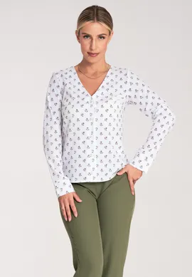 Elegancka bluzka damska - wzorzysta bluzka w kwiatki - M1047 rozmiar L