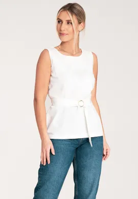 Bluzka damska elegancka - Bluzka z odkrytymi ramionami - bluzka ecru M1071 rozmiar L