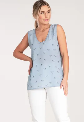 Elegancka bluzka bez rękawów - bluzka we wzór - błękitna bluzka M1076 rozmiar L