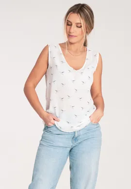 Elegancka bluzka bez rękawów - bluzka we wzór - bluzka ecru M1076 rozmiar L
