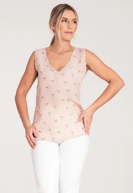 Elegancka bluzka bez rękawów - bluzka we wzór - różowa bluzka M1076 rozmiar L