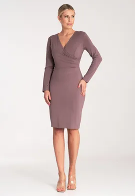 Elegancka sukienka dopasowana - Prosta sukienka - Sukienka brązowa M1078 rozmiar L