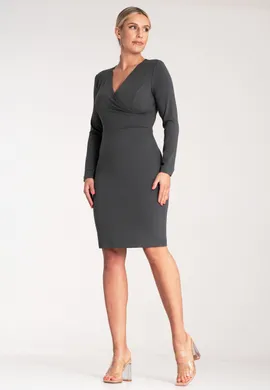 Elegancka sukienka dopasowana - Prosta sukienka - Sukienka szara M1078 rozmiar L