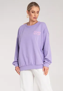 Luźna bluza damska - Bluza damska bez kaptura - Fioletowa bluza damska M1151 r. L/XL