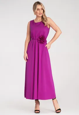 Elegancka sukienka bez rękawów - Sukienka z kwiatem - Fuksja sukienka M1191 r. Uniwersalny