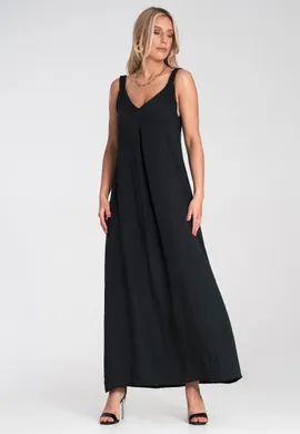 Prosta elegancka sukienka - Sukienka na ramiączkach na lato - Czarna M1194 r. Uniwersalny