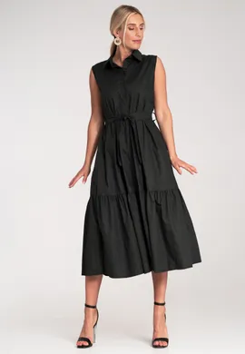 Elegancka sukienka z kołnierzykiem bez rękawów - Sukienka długa letnia - Czarna M1216 r. L/XL