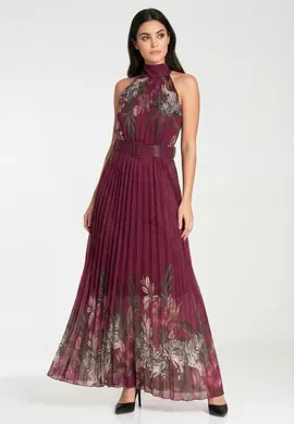Plisowana sukienka maxi - Elegancka sukienka maxi - Bordowa sukienka M1282 r. L