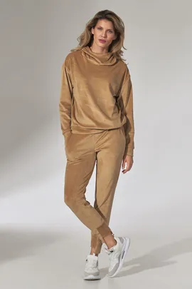 Komplet dresowy damski - Welurowy dres damski - Beżowy komplet dresowy M1287 rozmiar L