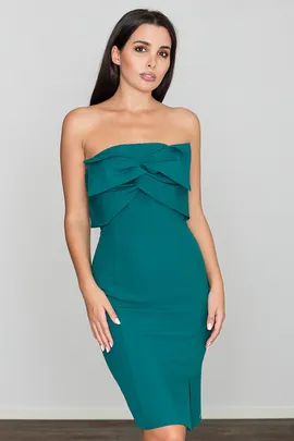 Elegancka wieczorowa sukienka bez ramiączek w kolorze zielonym z kokardą - M571 rozmiar L