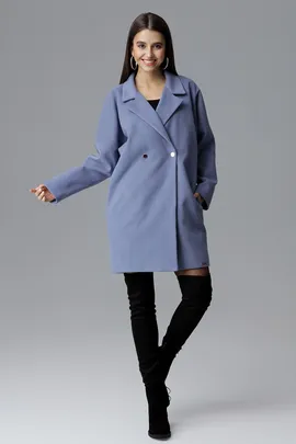 Elegancki niebieski płaszcz damski z guzikami M625 rozmiar L/XL