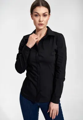 Elegancka koszula damska z zakrytymi guzikami - czarna koszula M876 rozmiar L