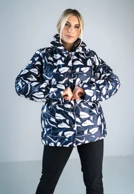 Pikowana kurtka damska - Błyszcząca kurtka damska - w kwiaty M933 rozmiar L/XL