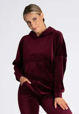 Bluza damska welurowa - Bluza welur damska bordowa M969 rozmiar L/XL